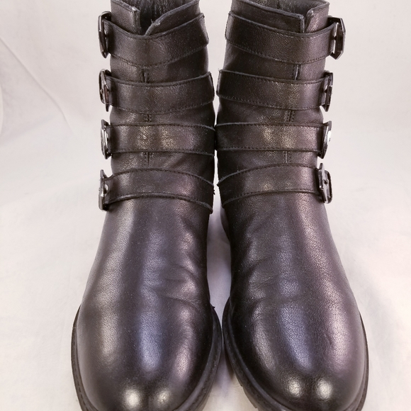 STUART WEITZMAN 4 BUCKLES STRAP BACK ZIPPER BLACK LEATHER WOMEN BOOTS SIZE 6.5 M - Picture 10 of 11
